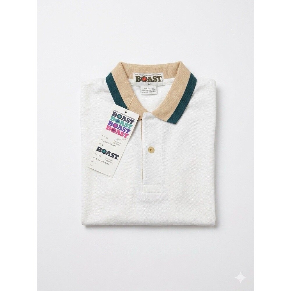 Deadstock 80s VTG Boast Tennis Shirt Large Cotton Polo White - 065